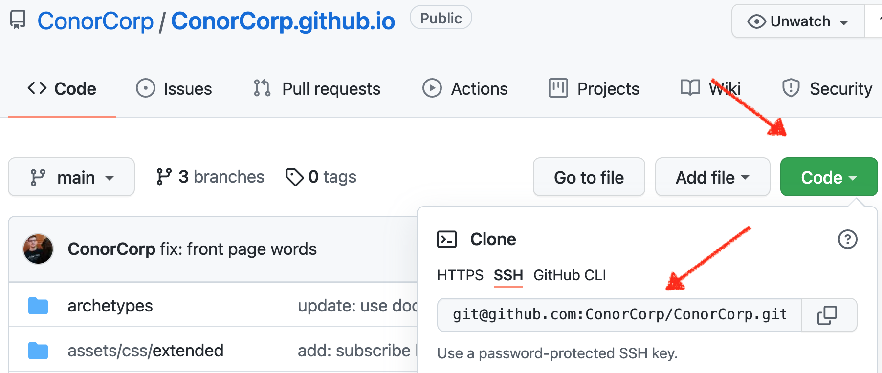Example of the created GitHub repo and url to clone it.