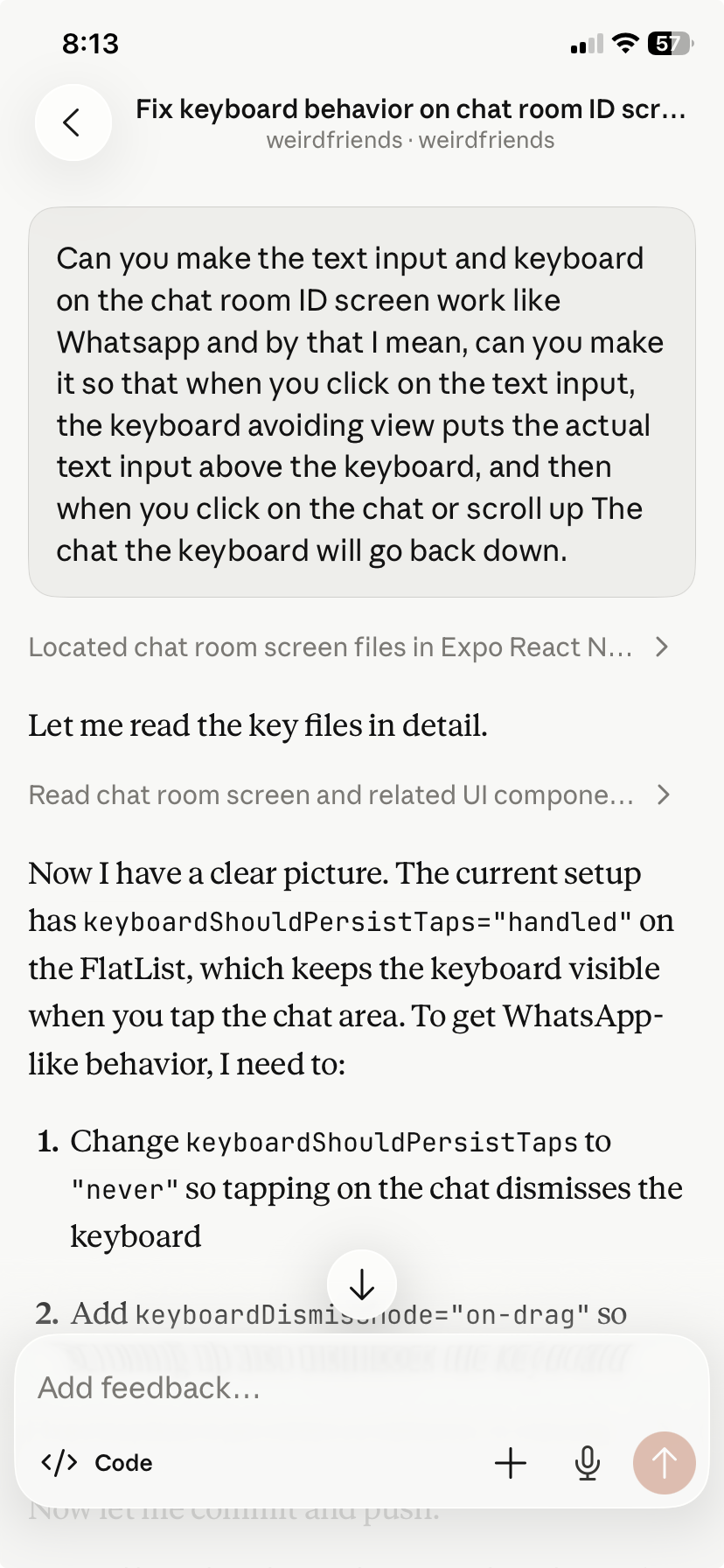 An actual claude code run I committed to the app.